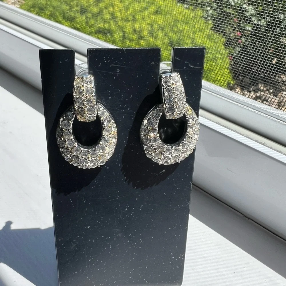 Napier silvertone & sparkling crystal door knocker style pierced earrings